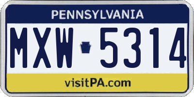 PA license plate MXW5314