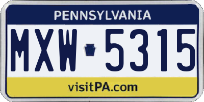 PA license plate MXW5315
