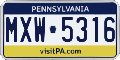 PA license plate MXW5316