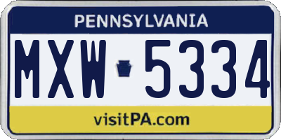 PA license plate MXW5334
