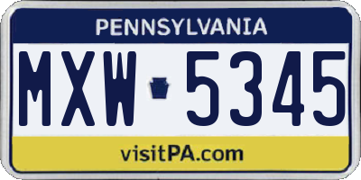 PA license plate MXW5345