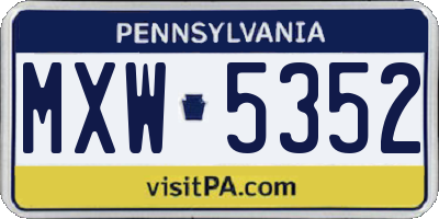 PA license plate MXW5352