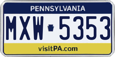 PA license plate MXW5353