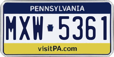 PA license plate MXW5361