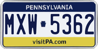 PA license plate MXW5362