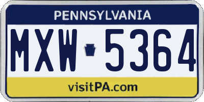 PA license plate MXW5364