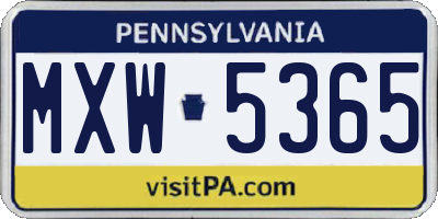 PA license plate MXW5365