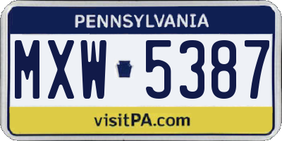 PA license plate MXW5387