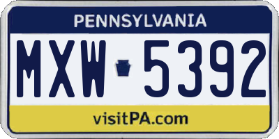 PA license plate MXW5392