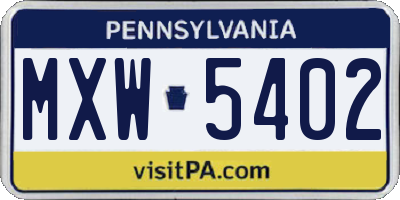 PA license plate MXW5402