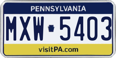 PA license plate MXW5403