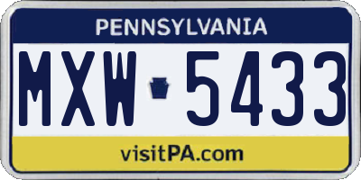 PA license plate MXW5433
