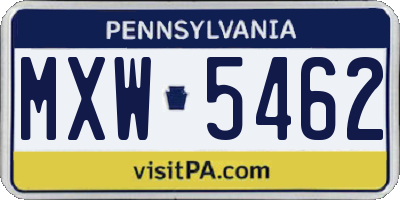 PA license plate MXW5462