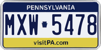PA license plate MXW5478