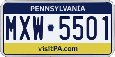 PA license plate MXW5501