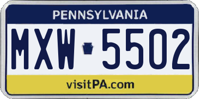 PA license plate MXW5502