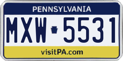 PA license plate MXW5531