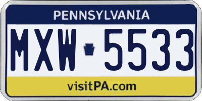 PA license plate MXW5533