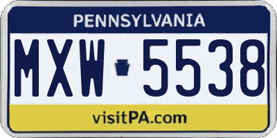PA license plate MXW5538