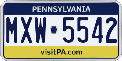 PA license plate MXW5542