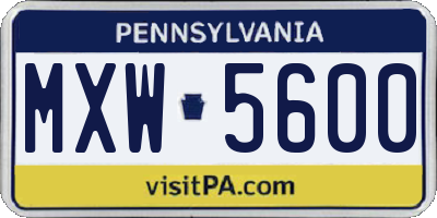 PA license plate MXW5600