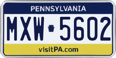 PA license plate MXW5602