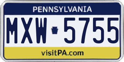 PA license plate MXW5755