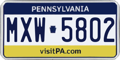 PA license plate MXW5802