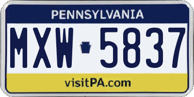 PA license plate MXW5837