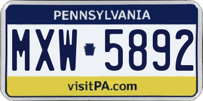 PA license plate MXW5892