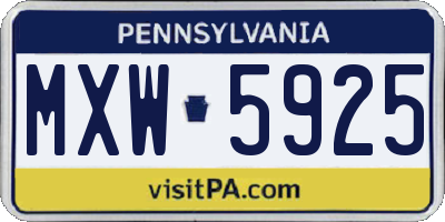 PA license plate MXW5925