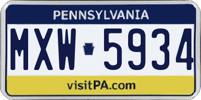 PA license plate MXW5934
