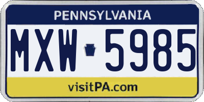 PA license plate MXW5985