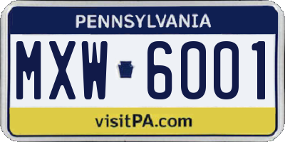 PA license plate MXW6001