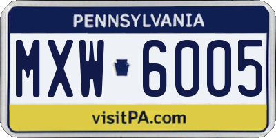 PA license plate MXW6005