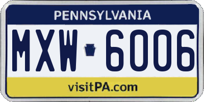 PA license plate MXW6006