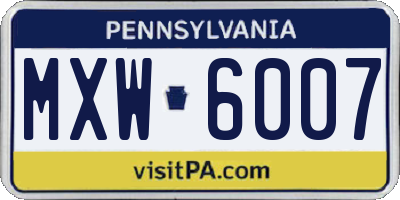 PA license plate MXW6007