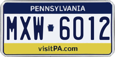 PA license plate MXW6012