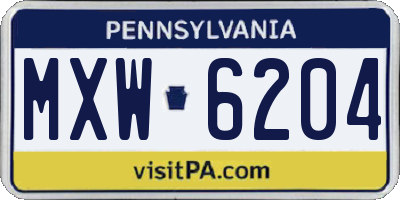 PA license plate MXW6204