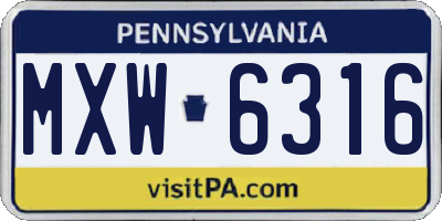 PA license plate MXW6316