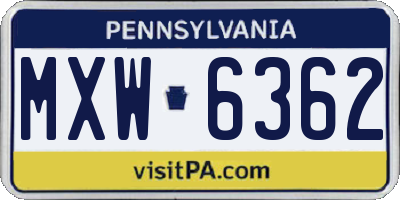 PA license plate MXW6362