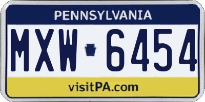 PA license plate MXW6454