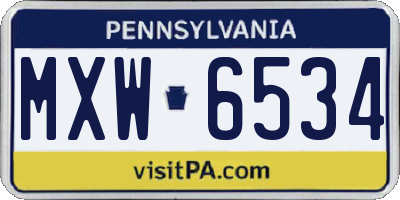 PA license plate MXW6534