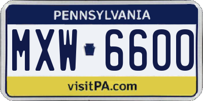 PA license plate MXW6600