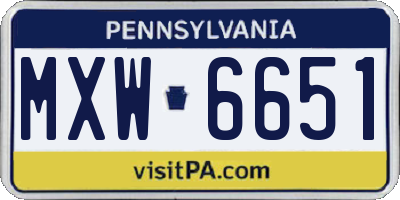 PA license plate MXW6651