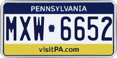 PA license plate MXW6652