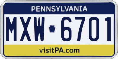 PA license plate MXW6701