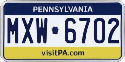 PA license plate MXW6702