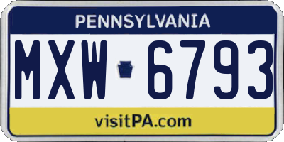 PA license plate MXW6793