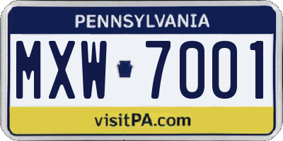 PA license plate MXW7001